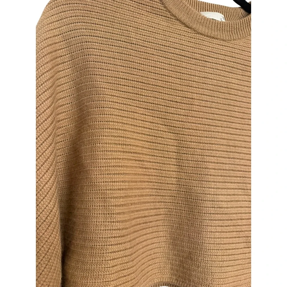 Aritzia Wilfred Free Cropped Ribbed Knit Sweater Camel Brown XS Crew Neck Boxy